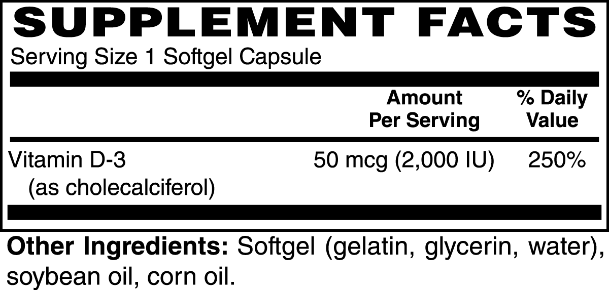 Vitamin D3 Gel Capsules - 2,000 IU