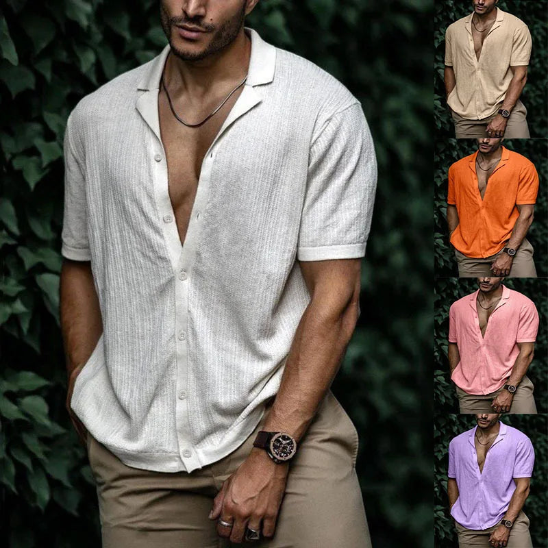 4XL Casual Loose Cardigan Knitted Short Sleeved T-shirt Mens Shirts Streetwear Hawaiian Shirts for Men Clothing Summer Plus Size
