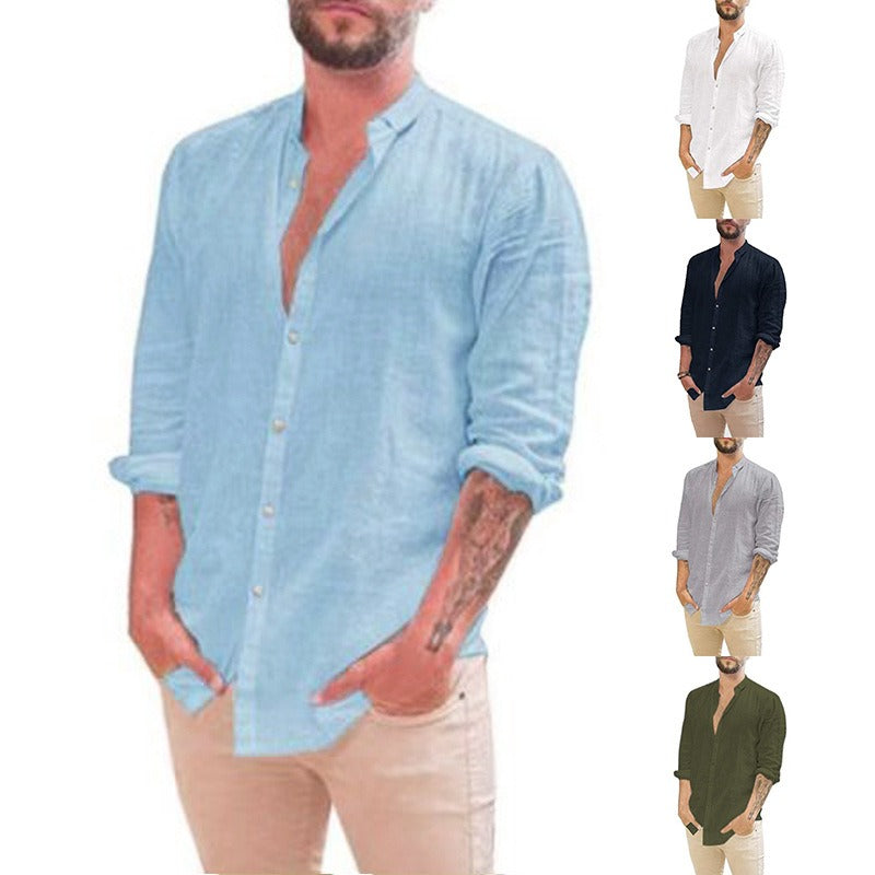 Men's Retro Standing Collar Cardigan Cotton & Linen