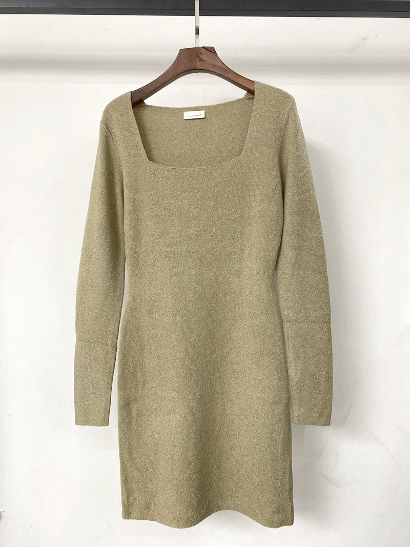 Organic Cotton Blend Knitted Simple Square Neck Dress