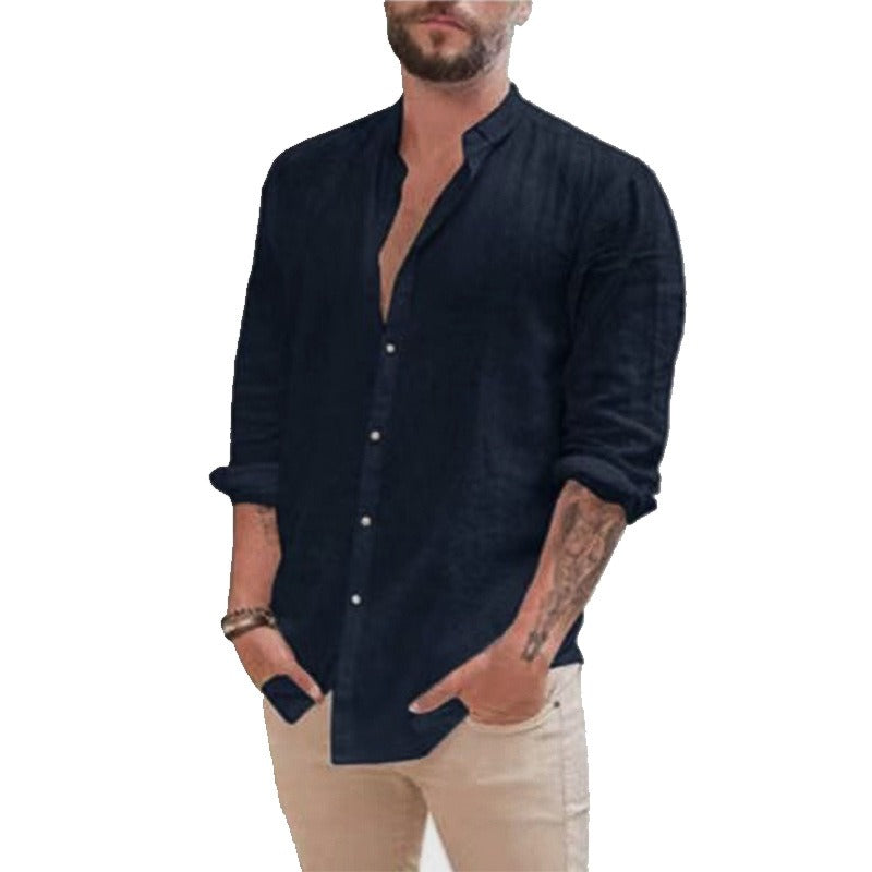 Men's Retro Standing Collar Cardigan Cotton & Linen
