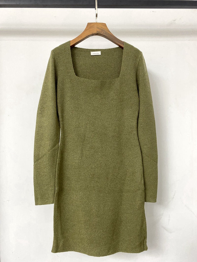 Organic Cotton Blend Knitted Simple Square Neck Dress