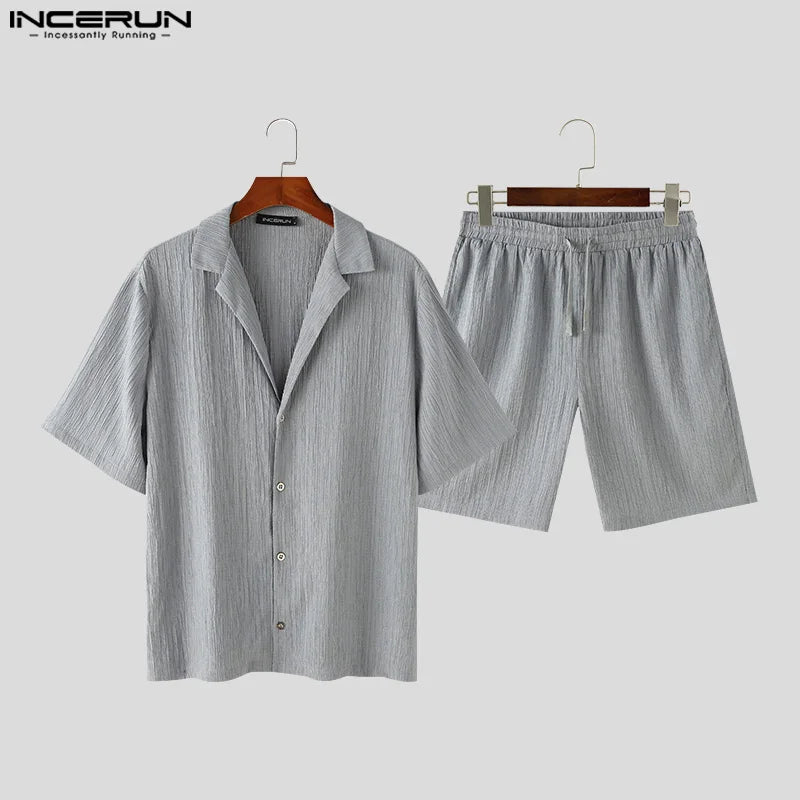 Men Simple Sets Short Sleeved Shirts